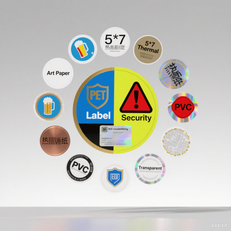 Assorted labels for packaging and product identification
